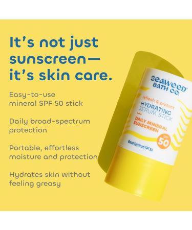 Shop Seaweed Bath Co. Hydrating Serum Stick SPF 50 | Lightweight Zinc Oxide Sunscreen for Men & Women - 0.8 Oz - Buy Online on GoSupps.com