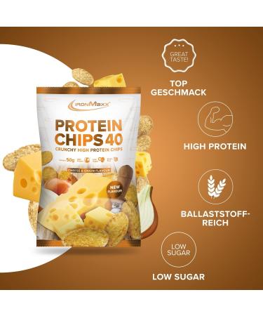 Ironmaxx Protein Chips 40g - Cheese & Onion | High Protein Low Carb Gluten-Free Snack | Available in Multiple Flavors - Buy Online on GoSupps.com
