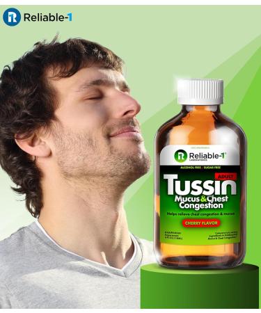 Reliable-1 Laboratories Tussin: Adult Strength Mucus & Chest Congestion Relief - Alcohol & Sugar Free Guaifenesin Liquid - Natural Cherry Flavor - Buy Online on GoSupps.com