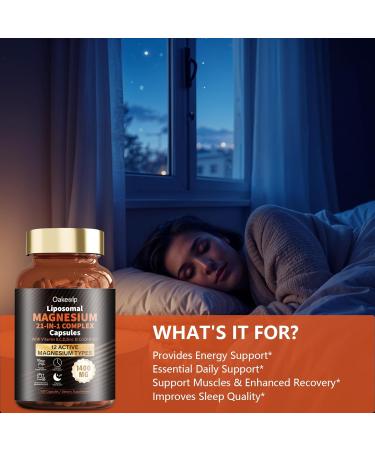 21 in 1 Liposomal 12 Active Types Magnesium Complex 1400mg (Glycinate Citrate Malate etc) Capsule -with Vitamin D3 B6 B12 Ashwagandha & CoQ10 for Adult-Support Relaxation Muscle & Heart 12 Types Magnesium Tasteless 120 C  - Buy Online on GoSupps.com