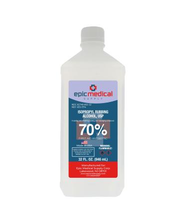 Epic Medical Supply Isopropyl Rubbing Alcohol 70% USP 32 oz. Bottle Multipurpose First Aid Antiseptic for Minor Wounds Cuts and Scrapes (1) - Buy Online on GoSupps.com