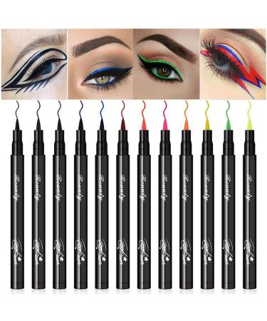 12 Colors Matte Liquid Eyeliners Set Colored Pens Long Lasting Waterproof Smudge Proof Liquid Pens (color)