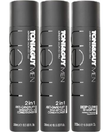 (3 PACK) Toni & Guy Men 2 in 1 Anti Dandruff Shampoo & Conditioner 2 x 250ml & Toni & Guy Men Deep Clean Shampoo x 250ml - Buy Online on GoSupps.com