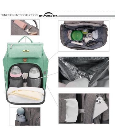Ziosinm Diaper Backpack with Bed Function & Mosquito Nets - Large Diaper Bag for Strollers - Green Baby Diaper Bag with Changing Pad & Stroller Belt - Buy Online on GoSupps.com