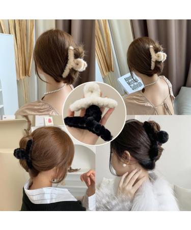 Fuzzy Claw Clips Set - Large Plush Hair Clamp for Thick Hair - 2pcs Faux Fur Hair Claws - Cute Hair Clips for Thin Hair - Buy Online on GoSupps.com