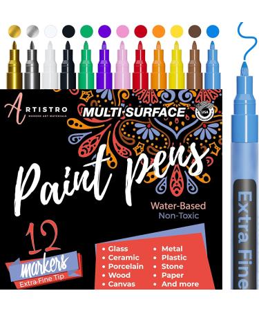 ARTISTRO Black Paint Pens for Rock Painting Stone Ceramic Glass Wood Tire  Fabric Metal Canvas. Set of 5 Water Based Black Markers for Acrylic  Painting Extra Fine Point Tip 5 Black Extra-Fine