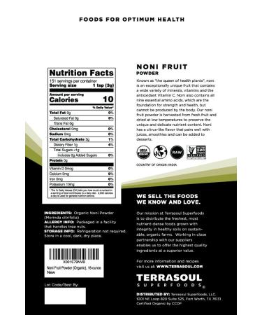 Terrasoul Superfoods Organic Noni Fruit Powder 16 Ounces - Buy Online on GoSupps.com