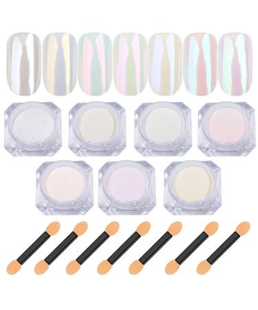 7pcs white pearl chrome nail powder nail metallic mirror glitter powder aurora shimmer chrome pigment powder for nail manicure mirror effect nail art decoration 7 color set