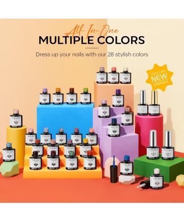 Modelones 32 Pcs Gel Nail Polish Set 28 Colors All Season Gel Polish Kit with Glossy& Matte Gel Top Coat No Wipe Base Coat Nail Primer Orange Red Purple Pink Black White Classic Colors Nails DIY A1-Multicolors - Buy Online on GoSupps.com