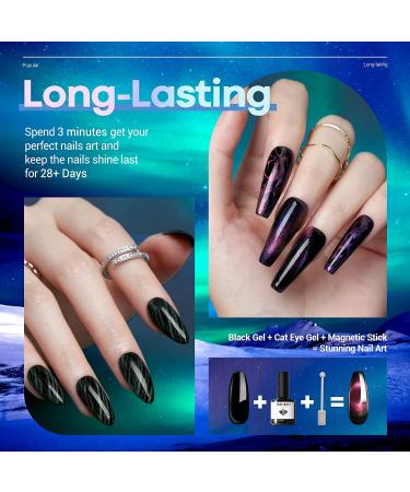 Modelones 25Pcs Cat Eye Gel Nail Polish Kit - Glitter Color Changing Set with Bond Primer, Top Coat, Base Coat, Magnet Stick - DIY Salon Nail Art Gift - Aurora Night - Buy Online on GoSupps.com