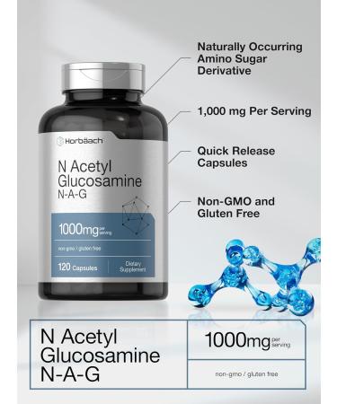Horbaach N-Acetyl Glucosamine 1000 mg | 120 Capsules | N-A-G Supplement Pills | Non-GMO & Gluten Free - Buy Online on GoSupps.com