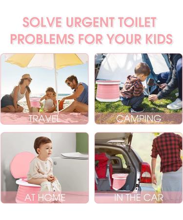 AutoTime Portable Travel Potty for Girls - Foldable Potty Seat with 15 Cleaning Bags - Perfect for Travel, Car, Camping - Pink - Buy Online on GoSupps.com