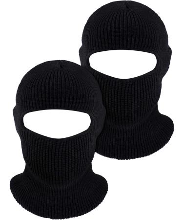 WILLBOND 2 Pieces 1-Hole Knitted Ski Full Face Covering Adult Winter Balaclava for Outdoor Sports Black