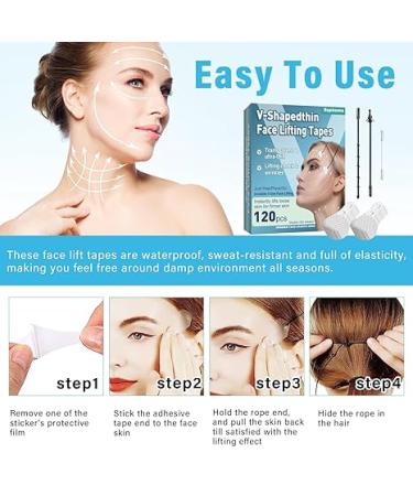 MOSKILA Face Lift Tape Invisible, High Elasticity Face Lift Tape for Hiding Double Chin, Lift Saggy Skin & Hide Facial Wrinkles, Ultra-Thin, Breathable & Waterproof Material(120PCS) - Buy Online on GoSupps.com