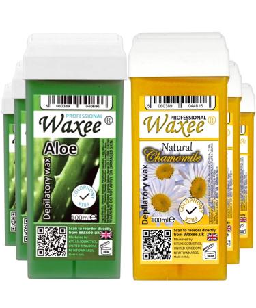 100ml roll-on wax Colophony free roller wax cartridge 3 x NATURAL CHAMOMILE + 3 x ALOE 100 ml (Pack of 6)