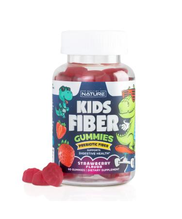 Kids Fiber Gummies Daily Chicory Root Fiber Supplement Plant Based Non-GMO for Digestive and Intestinal Gut Health Low Sugar Prebiotic Fiber Gummy for Children Strawberry Flavored 60 Gummies