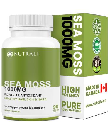 New BONUS SIZE HIGH POTENCY 1000mg Irish Sea Moss Capsules (2 capsules per serving) with Seawrack Burdock & Zinc. Immune Support Improved Skin Hair Nail Health Powerful Antioxidant. Natural Iodine. Non-GMO Vegan Gluten Free. 90 Easy to Swallow Capsules 1 