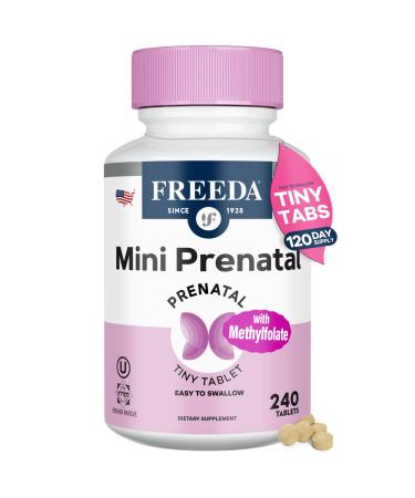FREEDA Mini Prenatal Vitamin - Kosher Prenatals -Tiny Easy to Swallow Tablets - Prenatal Vitamins with Iron Prenatal Folic Acid/Folate Vitamin D - Pre Natal Multivitamin for Pregnant Women (240) 250 Count (Pack of 1)