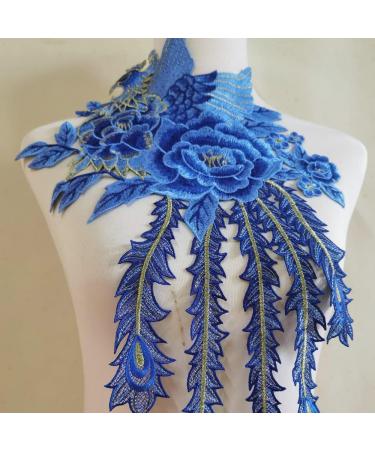Peacock Flower Embroidered Lace Neckline Collar | Warm Tones Floral Brown Leaf Applique | Sewing Applique Patches | ZALALAA (Blue C) - Buy Online on GoSupps.com