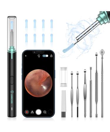 LMECHN Ear Wax Removal Ear Cleaner with Camera and Light Ear Wax Removal Kit with 7 Pcs Ear Pick Set Ear Cleaning Kit with 8 Silicone Ear Spoons 1920P HD Ear Camera Otoscope for iOS & Android (Black)