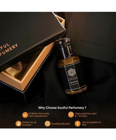Soul'ful Perfumery Oudh Attar Roll On Perfume | Premium Luxury Oud Ittar Gifts For Men And Women | 18+ Hour Long Lasting Atar Fragrance | Itra Perfume Oil With Amber Vanilla Rose (Secret) - Buy Online on GoSupps.com