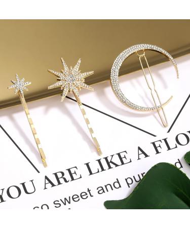 Elegant Rhinestone Moon & Star Hairpin Set for Women & Girls - 9 Vintage Hair Clips for All Hair Types - Buy Online on GoSupps.com