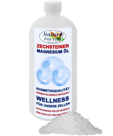Zechsteiner magnesium oil cosmetic quality dermatologically tested good for magnesium deficiency fatigue tension natural and pure muscle relaxation wellness naturalaprovita magnesium oil 1l bottle