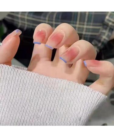 JUSTOTRY 24 Pcs False Nails Short Gradient Pink Press on Nails with Designs Purple French Tip Falses Nail Ballarina Stick on Nails for Women Acrylic Fake Nails with Glue for Women Nails Art Purple French&cherry pink