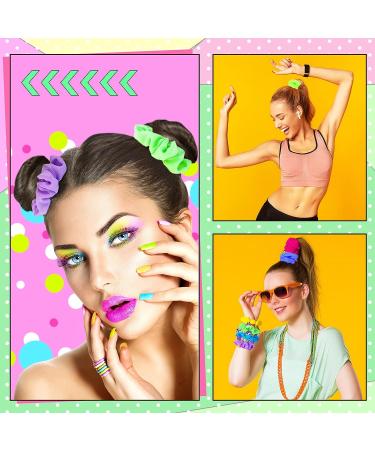 Yunlly 80s Neon Scrunchies - 96 Pcs Hair Ties for Women | 6 Colors - Buy Online on GoSupps.com