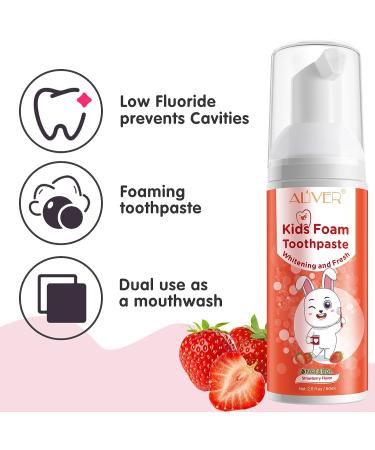 Foam Kids Toddler Toothpaste | Anti-Cavity Mousse | Fluoride-Free U-Shaped Toothbrush | Soda Strawberry Flavor - Ages 3 and Up - Buy Online on GoSupps.com