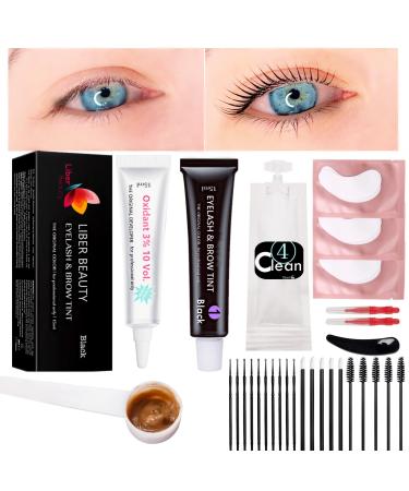 Liber Beauty Lash Tint Kit Eyebrow Eyelash Dye Kit Black At Home DIY Salon Professional Training kit Long Time kept Lash Tinting Black Lasting 8 weeks (Black lash dye kit)