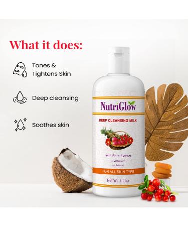 NUTRIGLOW Deep Cleansing Milk - Moisturizing Makeup Remover & Pore Cleanser for All Skin Types Paraben & Sulphate Free - 1 Litre - Buy Online on GoSupps.com