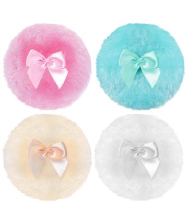 Sibba 4Pcs Large Fluffy Powder Puff 3.5 Inch Ultra Soft Washable Reusable Velour Face Body Powder Puff Loose Powder Puffs Wet Dry Makeup Tool