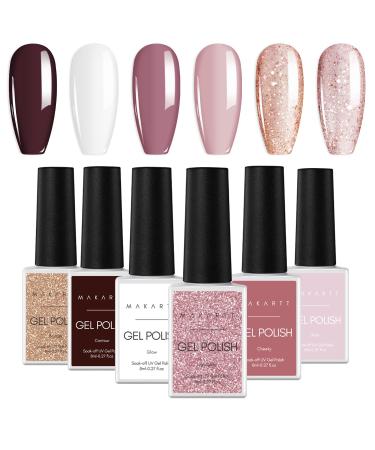 Makartt Gel Nail Polish Kit 6 Colors White Nude Pink Gel Nude Nail Polish Glitter Brown Gel Nail Polish Set Soak Off Gel Polish with Nail Stickers DIY Nail Manicure Kit Holiday Gift White Nude Pink 10 Piece Set - Buy Online on GoSupps.com