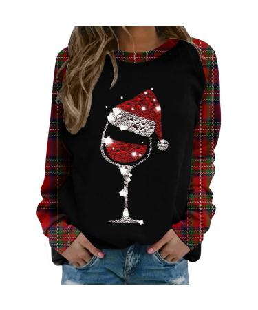 Women's Christmas Sweatshirts Cute Snowman Penguin Print O-Neck Raglan Top Shirt Pullover Comfy Warm Xmas Jumper Winter Long Sleeve Tops Loose Tunic Top Sweaters Z12-wine XXL