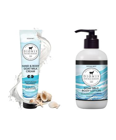Dionis Ocean Mist Goat Milk Body Lotion Duo Travel Size Hand & Body Cream + Full Size Pump Bottle Hydrating Skincare for Dry & Sensitive Skin