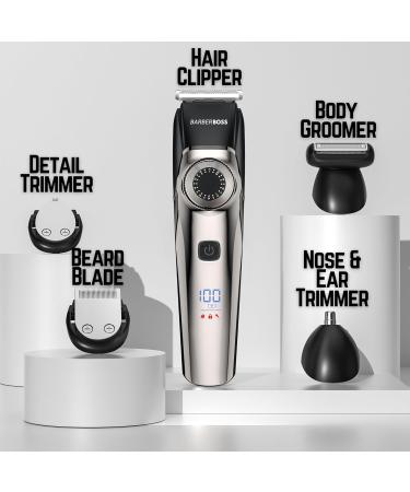 BarberBoss Professional Beard Trimmer Men Hair Clipper 39 Cutting Lengths Waterproof Design Precision Dial Grooming Kit - Ear & Nose LED Display Comb Attachments - Buy Online on GoSupps.com