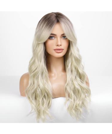 HAIRCUBE Long Blonde Synthetic Wig for Women with Dark Roots and Fringe - Buy Online on GoSupps.com