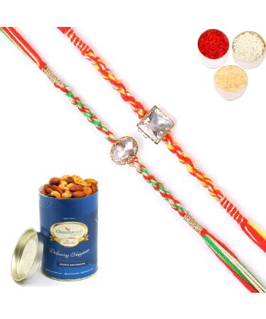 Ghasitaram Gifts Rakhi for Brother Rakhis Online - Set of 2 6300 6371 Fancy Rakhis with 100 GMS of Dryfruits Mix Can