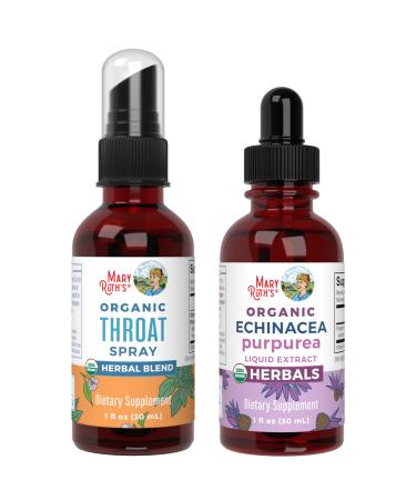 MaryRuth Organics Throat Spray (Unflavored) & Echinacea Purpurea Drops | USDA Organic Clean Label Project Verified | Vitamins for Throat Relief Immunity & Overall Health | Vegan Non-GMO