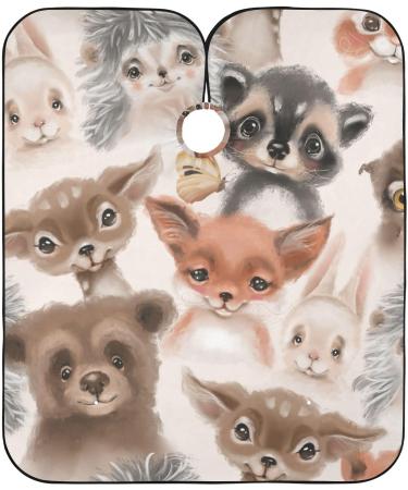 Waterproof Barber Cape with Watercolor Patterns & Woodland Animals - Unisex Hair Cutting Bib for Men - Cheetah Design Deer Rabbits Hedgehogs Bears Owls Foxes - Buy Online on GoSupps.com