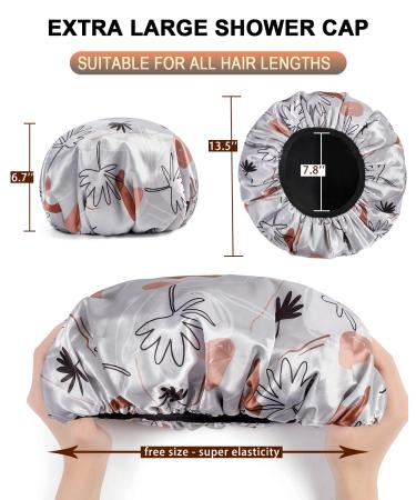Terry Cloth Lined Shower Cap - YIZIJIZI Triple Layer Large Waterproof & Reusable Cap for Long Thick Hair - Grey - Buy Online on GoSupps.com
