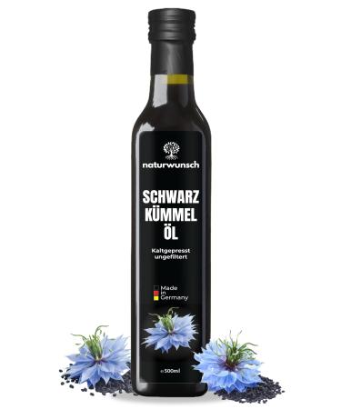 naturwunsch Nigella Sativa Black Seed Oil 500 ml, Unfiltered, Cold Pressed, Made in Germany