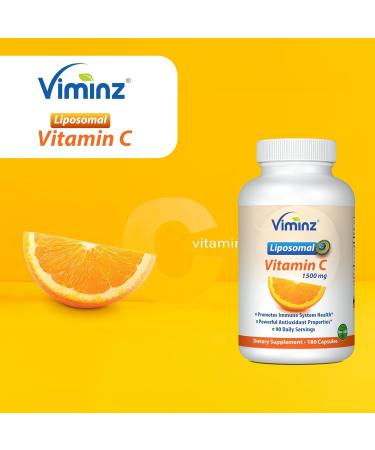 Viminz Liposomal Vitamin C 1500mg 180 Capsules Made in USA High Absorption Immune & Collagen Support Bioavailable Antioxidant Formula Non-GMO Gluten Free & Soy Free - Buy Online on GoSupps.com