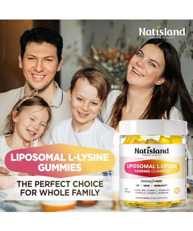 NATISLAND Liposomal L-Lysine Gummies 1000mg Lysine Supplement for Adults & Kids Chewable Lysine with Zinc for Lips & Oral Health Immune & Collagen Support Vegan Sugar Free Lemon Flavor 60 Count - Buy Online on GoSupps.com