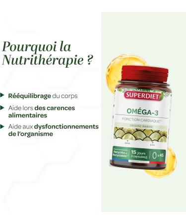 SUPERDIET - OMEGA 3 - DHA - EPA - Heart function - Wild fish oil - Nutritherapy - Packaged in France - 45 capsules - Buy Online on GoSupps.com