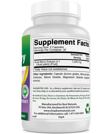 Best Naturals Acai Berry 600 mg Capsules - 60 Count - Buy Online on GoSupps.com