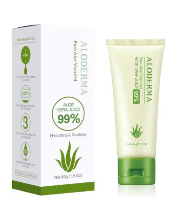 Aloderma 99% Organic Aloe Vera Gel, Bottled within 12 Hours of Harvest (45g, 1.5 oz), No Sticky Residue - No Powder Concentrates or Water Added - Eco-Friendly 1 Tube