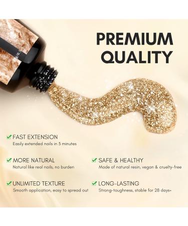 Saviland Poly Gel Nail Kit - 6 Colors with UV lamp, Base, Top Gel, Slip Solution, Dual Forms, Tools - Beginner Nail Extension Set for Home & Salon Use - Gold/White/Black Poly Gel Kit 04 - Buy Online on GoSupps.com