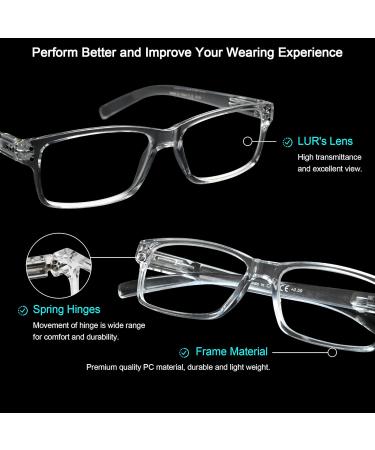 Shop LUR Reading Glasses 6 Pack - Comfort Plastic Readers with Spring Hinge Clear Transparent 2.0x - Stylish & Durable International Shipping Available - Buy Online on GoSupps.com